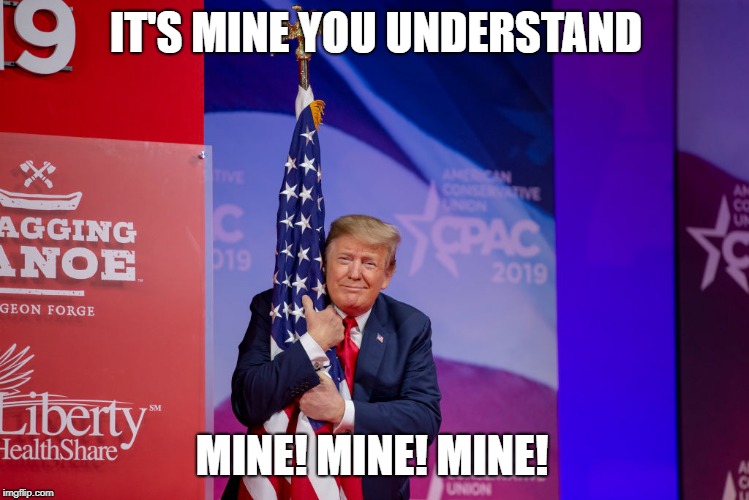 Trump Flag | IT'S MINE YOU UNDERSTAND; MINE! MINE! MINE! | image tagged in trump flag,funny,daffy duck line | made w/ Imgflip meme maker
