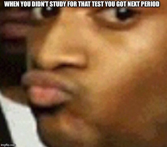 doubtful lips  | WHEN YOU DIDN’T STUDY FOR THAT TEST YOU GOT NEXT PERIOD | image tagged in doubtful lips | made w/ Imgflip meme maker