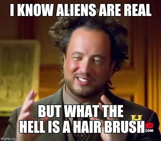 Ancient Aliens Meme | I KNOW ALIENS ARE REAL; BUT WHAT THE HELL IS A HAIR BRUSH | image tagged in memes,ancient aliens | made w/ Imgflip meme maker