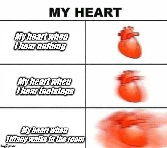 My heart blank | My heart when I hear nothing; My heart when I hear footsteps; My heart when Tiffany walks in the room | image tagged in my heart blank | made w/ Imgflip meme maker