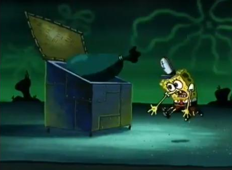 spongebob taking out the trash at night gif