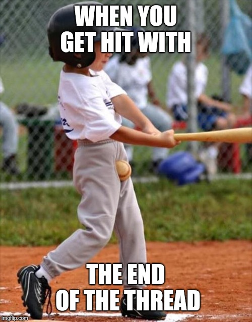 End of the Thread Week | March 7-13 | A BeyondTheComments Event | WHEN YOU GET HIT WITH; THE END OF THE THREAD | image tagged in baseball,endofthread,beyondthecomments,palringo,btc | made w/ Imgflip meme maker