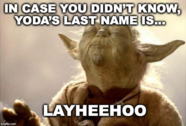 I’ll bet you didn’t know | IN CASE YOU DIDN’T KNOW, YODA’S LAST NAME IS... LAYHEEHOO | image tagged in yoda smell,name | made w/ Imgflip meme maker