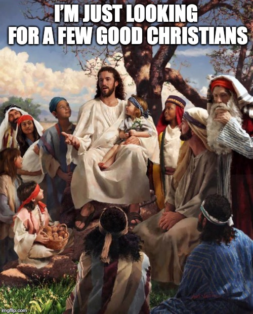 Story Time Jesus | I’M JUST LOOKING FOR A FEW GOOD CHRISTIANS | image tagged in story time jesus | made w/ Imgflip meme maker