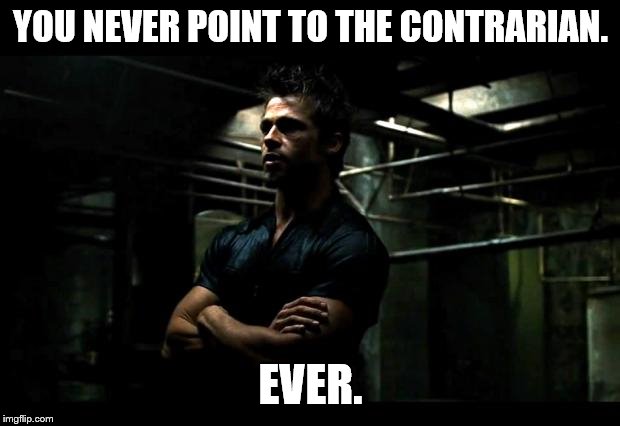 fight club | YOU NEVER POINT TO THE CONTRARIAN. EVER. | image tagged in fight club | made w/ Imgflip meme maker