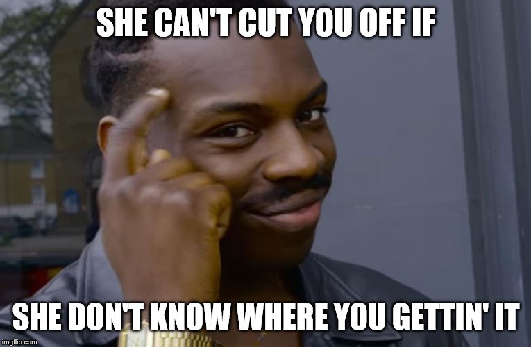 you can't if you don't | SHE CAN'T CUT YOU OFF IF; SHE DON'T KNOW WHERE YOU GETTIN' IT | image tagged in you can't if you don't | made w/ Imgflip meme maker