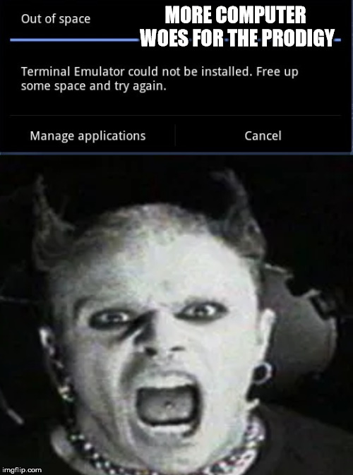 Computer woes | MORE COMPUTER WOES FOR THE PRODIGY | image tagged in keith flint,memes | made w/ Imgflip meme maker