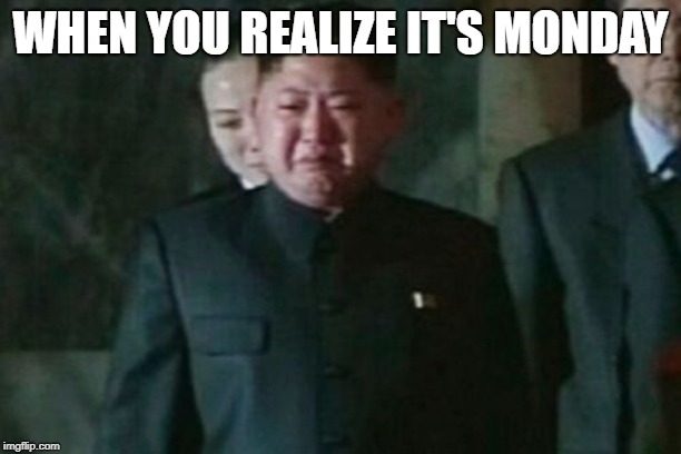 Kim Jong Un Sad Meme | WHEN YOU REALIZE IT'S MONDAY | image tagged in memes,kim jong un sad | made w/ Imgflip meme maker