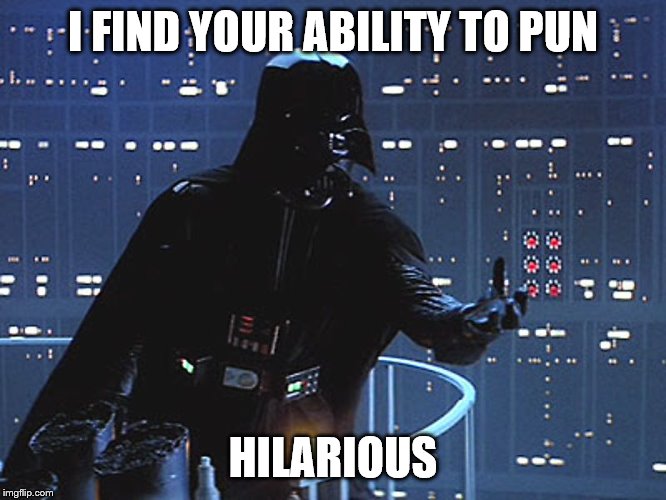 Darth Vader - Come to the Dark Side | I FIND YOUR ABILITY TO PUN HILARIOUS | image tagged in darth vader - come to the dark side | made w/ Imgflip meme maker
