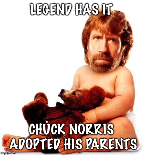 Chuck Norris | LEGEND HAS IT; CHUCK NORRIS ADOPTED HIS PARENTS | image tagged in chuck norris | made w/ Imgflip meme maker