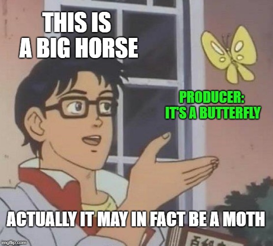 You know you saw this on Home Shopping Network | THIS IS A BIG HORSE; PRODUCER: IT'S A BUTTERFLY; ACTUALLY IT MAY IN FACT BE A MOTH | image tagged in memes,is this a pigeon,moth,horse,hsn | made w/ Imgflip meme maker
