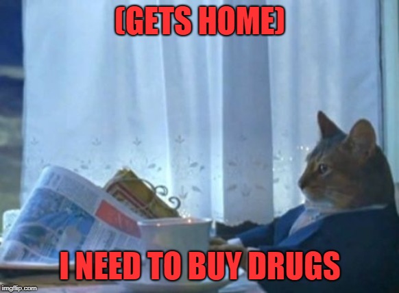 I Should Buy A Boat Cat | (GETS HOME); I NEED TO BUY DRUGS | image tagged in memes,i should buy a boat cat | made w/ Imgflip meme maker