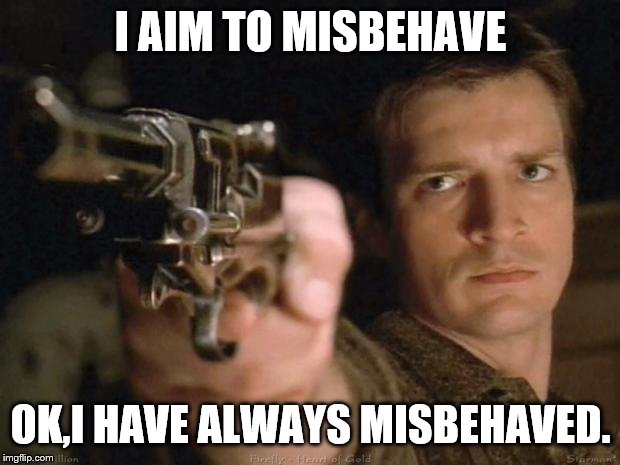 Firefly | I AIM TO MISBEHAVE OK,I HAVE ALWAYS MISBEHAVED. | image tagged in firefly | made w/ Imgflip meme maker