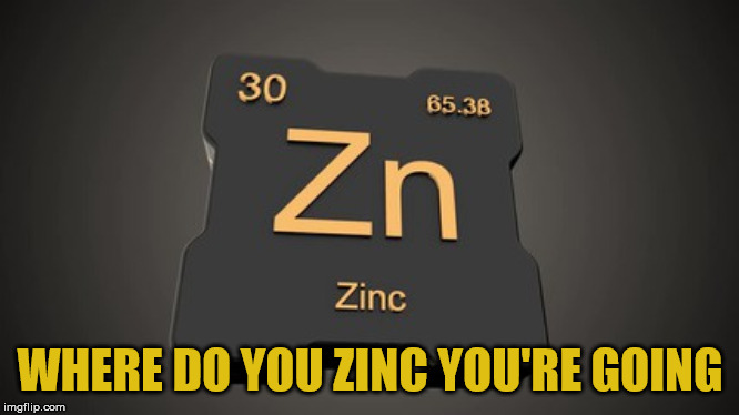 Element humor | WHERE DO YOU ZINC YOU'RE GOING | image tagged in zinc | made w/ Imgflip meme maker