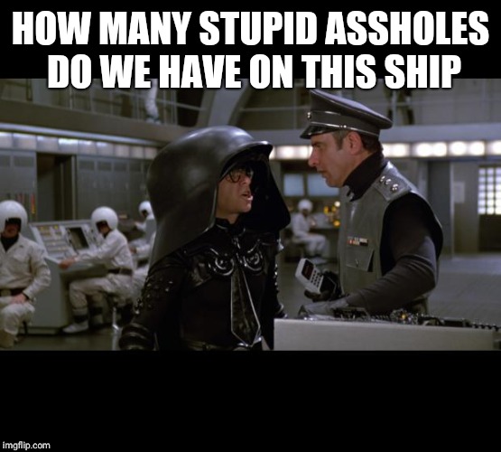 Spaceballs | HOW MANY STUPID ASSHOLES DO WE HAVE ON THIS SHIP | image tagged in spaceballs | made w/ Imgflip meme maker