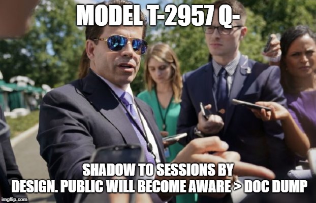 Scaramucci | MODEL T-2957 Q-; SHADOW TO SESSIONS BY DESIGN.
PUBLIC WILL BECOME AWARE > DOC DUMP | image tagged in scaramucci | made w/ Imgflip meme maker
