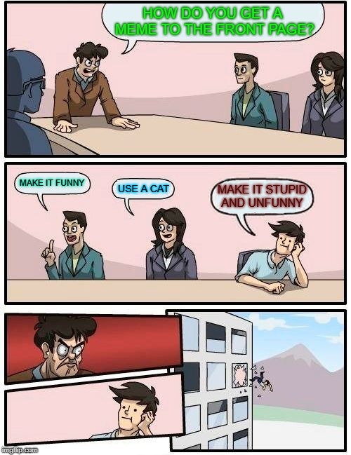 That's What I Do | HOW DO YOU GET A MEME TO THE FRONT PAGE? MAKE IT FUNNY; USE A CAT; MAKE IT STUPID AND UNFUNNY | image tagged in memes,boardroom meeting suggestion | made w/ Imgflip meme maker