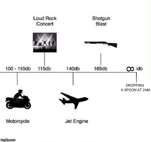 Decibel noise | 8; DROPPING A SPOON AT 2AM | image tagged in decibel noise | made w/ Imgflip meme maker