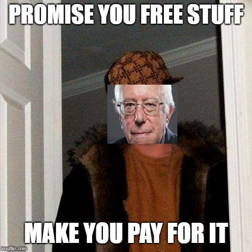 Scumbag Bernie | PROMISE YOU FREE STUFF; MAKE YOU PAY FOR IT | image tagged in memes,scumbag steve,bernie sanders | made w/ Imgflip meme maker