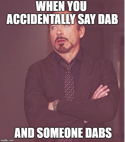 Face You Make Robert Downey Jr Meme | WHEN YOU ACCIDENTALLY SAY DAB; AND SOMEONE DABS | image tagged in memes,face you make robert downey jr | made w/ Imgflip meme maker