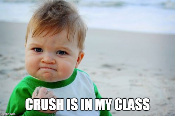 Success Kid Original | CRUSH IS IN MY CLASS | image tagged in memes,success kid original | made w/ Imgflip meme maker