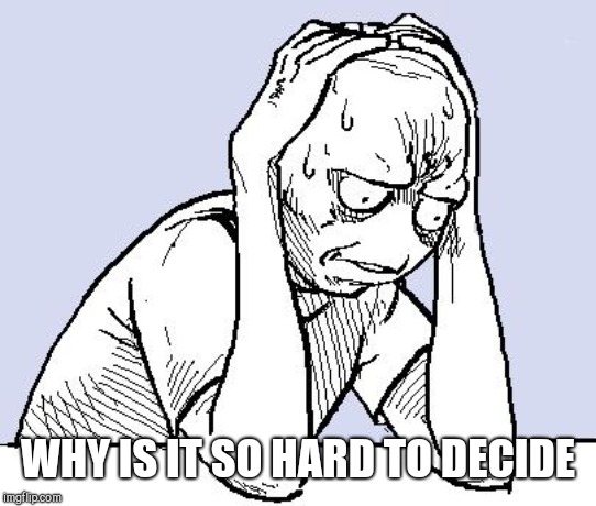 stressed meme | WHY IS IT SO HARD TO DECIDE | image tagged in stressed meme | made w/ Imgflip meme maker