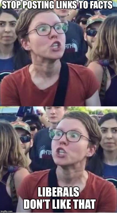 Angry Liberal Hypocrite | STOP POSTING LINKS TO FACTS LIBERALS DON’T LIKE THAT | image tagged in angry liberal hypocrite | made w/ Imgflip meme maker