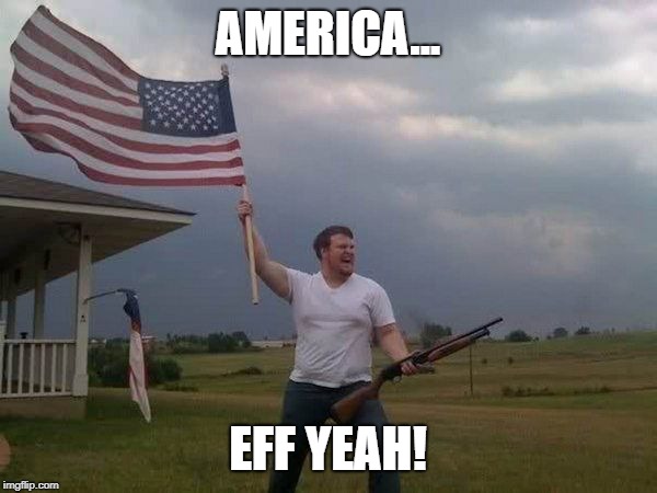 American flag shotgun guy | AMERICA... EFF YEAH! | image tagged in american flag shotgun guy | made w/ Imgflip meme maker