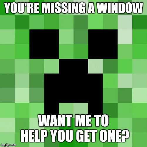 Scumbag Minecraft | YOU'RE MISSING A WINDOW; WANT ME TO HELP YOU GET ONE? | image tagged in memes,scumbag minecraft | made w/ Imgflip meme maker