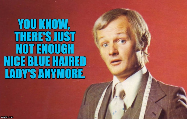 Mr.Humphreys | YOU KNOW, THERE'S JUST NOT ENOUGH NICE BLUE HAIRED LADY'S ANYMORE. | image tagged in blue,hair,proper lady | made w/ Imgflip meme maker