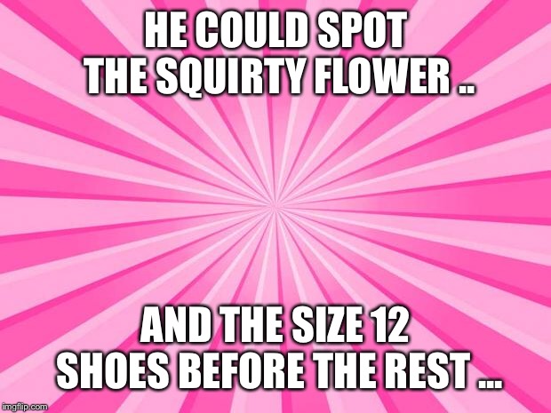 Pink Blank Background | HE COULD SPOT THE SQUIRTY FLOWER .. AND THE SIZE 12 SHOES BEFORE THE REST ... | image tagged in pink blank background | made w/ Imgflip meme maker