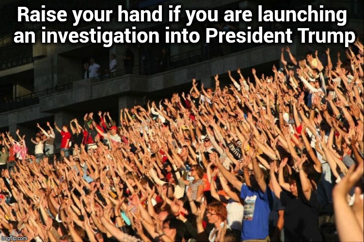 Give it a rest already | Raise your hand if you are launching an investigation into President Trump | image tagged in raise your hands crowd,collusion,obstruction of justice,taxes,but thats none of my business | made w/ Imgflip meme maker