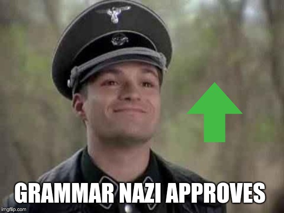 grammar nazi | GRAMMAR NAZI APPROVES | image tagged in grammar nazi | made w/ Imgflip meme maker