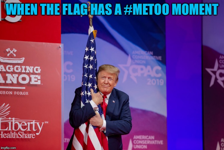 Get the F*** off me, ya perv! | WHEN THE FLAG HAS A #METOO MOMENT | image tagged in trump flag | made w/ Imgflip meme maker