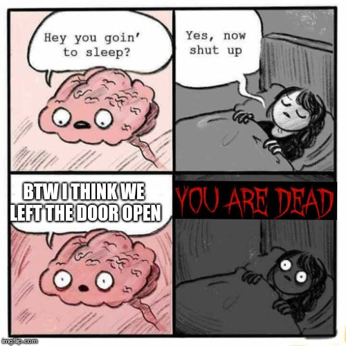 Hey you going to sleep? | BTW I THINK WE LEFT THE DOOR OPEN | image tagged in hey you going to sleep | made w/ Imgflip meme maker