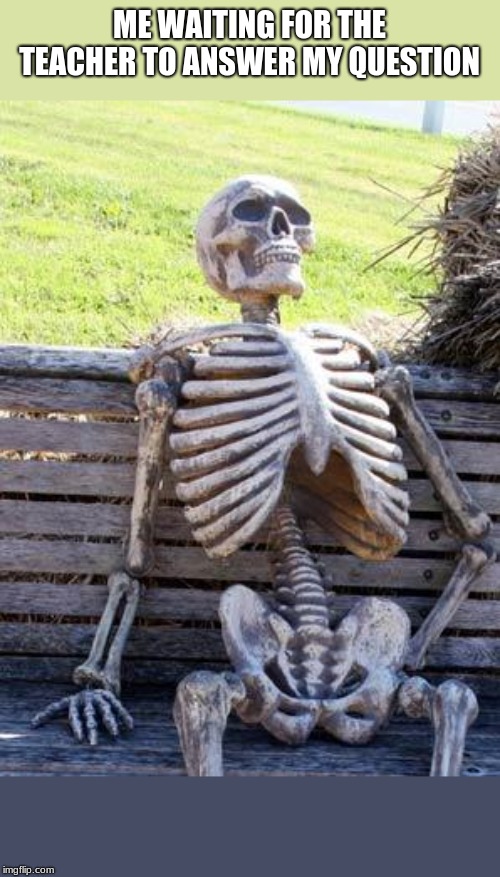 Waiting Skeleton Meme | ME WAITING FOR THE TEACHER TO ANSWER MY QUESTION | image tagged in memes,waiting skeleton | made w/ Imgflip meme maker
