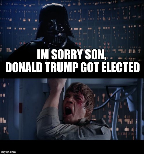 Star Wars No | IM SORRY SON, DONALD TRUMP GOT ELECTED | image tagged in memes,star wars no | made w/ Imgflip meme maker