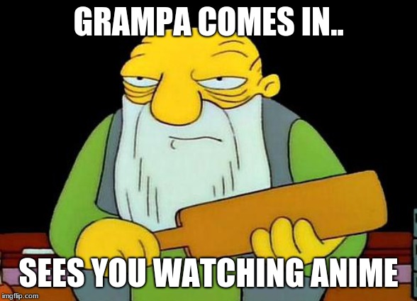 That's a paddlin' Meme | GRAMPA COMES IN.. SEES YOU WATCHING ANIME | image tagged in memes,that's a paddlin' | made w/ Imgflip meme maker
