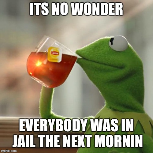 But That's None Of My Business Meme | ITS NO WONDER EVERYBODY WAS IN JAIL THE NEXT MORNIN | image tagged in memes,but thats none of my business,kermit the frog | made w/ Imgflip meme maker