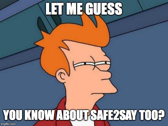Futurama Fry Meme | LET ME GUESS YOU KNOW ABOUT SAFE2SAY TOO? | image tagged in memes,futurama fry | made w/ Imgflip meme maker