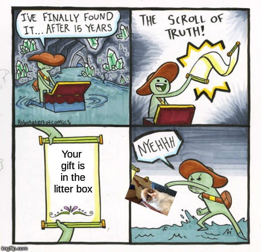 The Scroll Of Truth Meme | Your gift is in the litter box | image tagged in memes,the scroll of truth | made w/ Imgflip meme maker