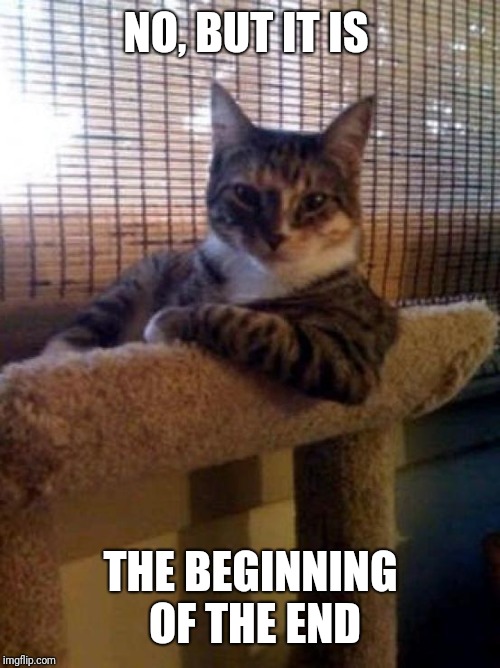 The Most Interesting Cat In The World Meme | NO, BUT IT IS THE BEGINNING OF THE END | image tagged in memes,the most interesting cat in the world | made w/ Imgflip meme maker