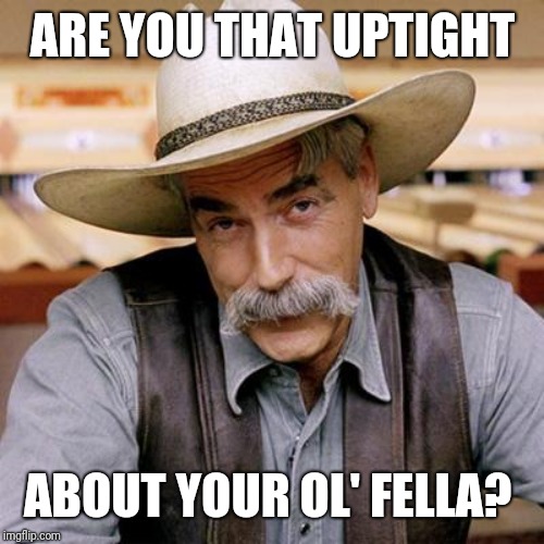 SARCASM COWBOY | ARE YOU THAT UPTIGHT ABOUT YOUR OL' FELLA? | image tagged in sarcasm cowboy | made w/ Imgflip meme maker
