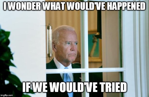 Sad Joe Biden | I WONDER WHAT WOULD'VE HAPPENED; IF WE WOULD'VE TRIED | image tagged in sad joe biden | made w/ Imgflip meme maker