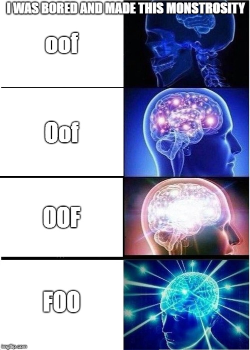 Expanding Brain | I WAS BORED AND MADE THIS MONSTROSITY; oof; Oof; OOF; FOO | image tagged in memes,expanding brain | made w/ Imgflip meme maker