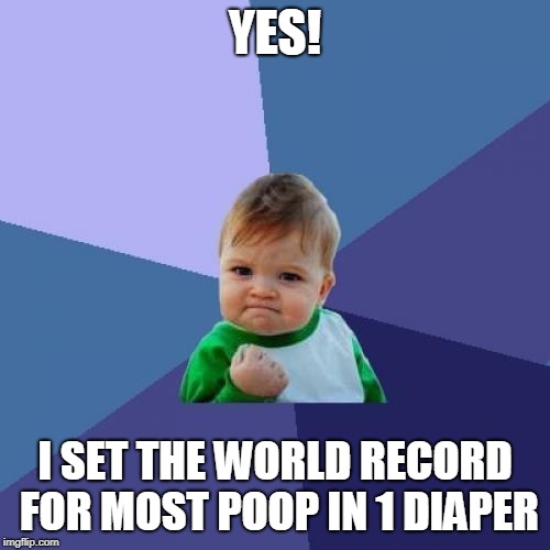 Success Kid Meme | YES! I SET THE WORLD RECORD FOR MOST POOP IN 1 DIAPER | image tagged in memes,success kid | made w/ Imgflip meme maker