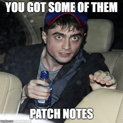 harry potter crazy | YOU GOT SOME OF THEM; PATCH NOTES | image tagged in harry potter crazy | made w/ Imgflip meme maker