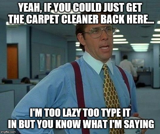 That Would Be Great Meme | YEAH, IF YOU COULD JUST GET THE CARPET CLEANER BACK HERE... I'M TOO LAZY TOO TYPE IT IN BUT YOU KNOW WHAT I'M SAYING | image tagged in memes,that would be great | made w/ Imgflip meme maker