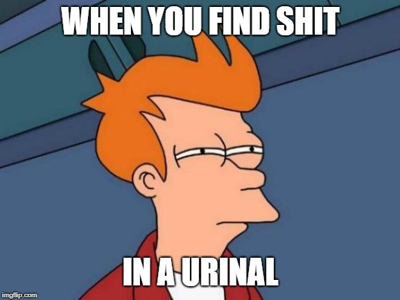 Futurama Fry Meme | WHEN YOU FIND SHIT; IN A URINAL | image tagged in memes,futurama fry | made w/ Imgflip meme maker