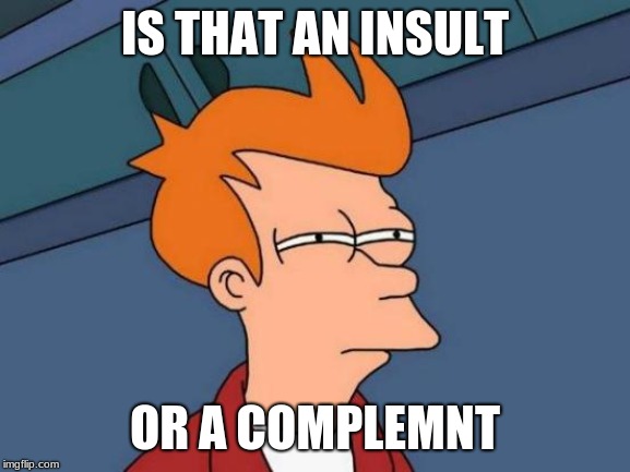 Futurama Fry | IS THAT AN INSULT; OR A COMPLEMNT | image tagged in memes,futurama fry | made w/ Imgflip meme maker